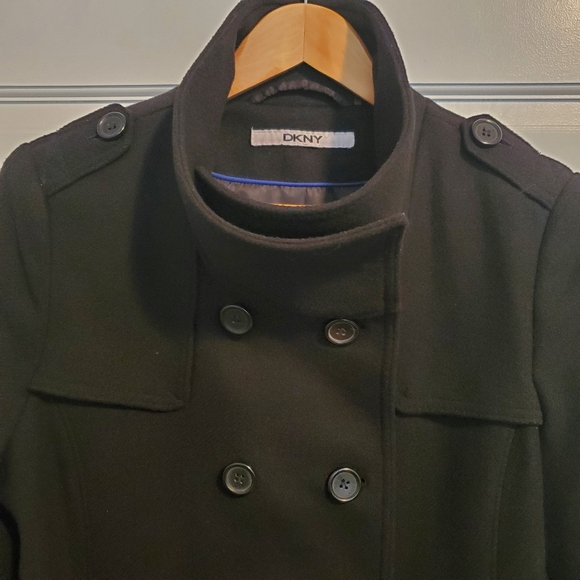 DKNY Women's Wool Blend Black Belted Trench Coat - Picture 4 of 14